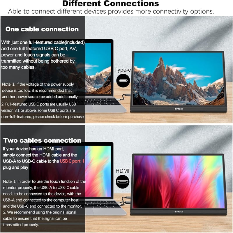 Akntzcs Hordozható Érintőképernyős Monitor 16" FHD 1920x1200 IPS Kijelző, HDMI USB-C Csatlakozás PC/Laptop/PS4/Xbox/Telefon Kompatibilitás