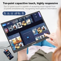 Akntzcs Hordozható Érintőképernyős Monitor 16" FHD 1920x1200 IPS Kijelző, HDMI USB-C Csatlakozás PC/Laptop/PS4/Xbox/Telefon Kompatibilitás 2