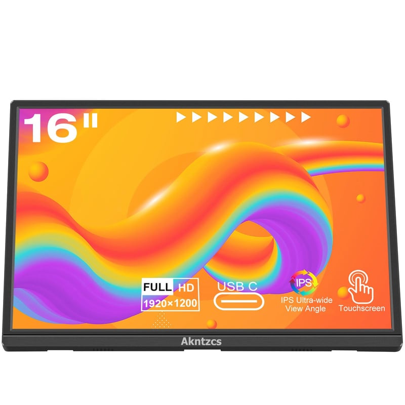 Akntzcs Prijenosni Monitor s ekranom osjetljivim na dodir 16" FHD 1920x1200 IPS Zaslon, HDMI USB-C Povezivost PC/Laptop/PS4/Xbox/Telefon Kompatibilnost