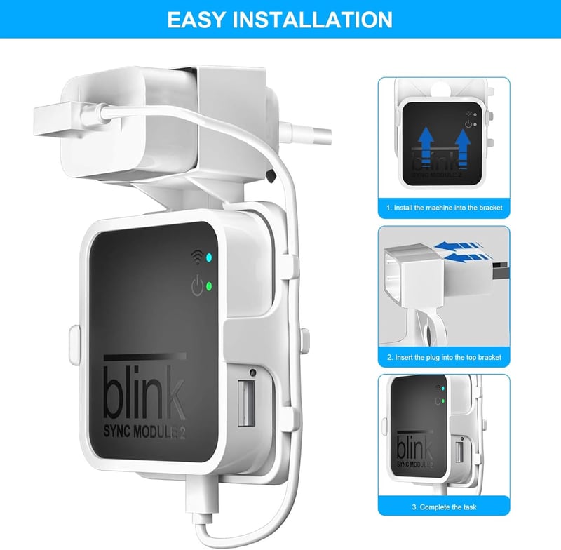 Akoemxeeo Fali Tartó Blink Sync Module 2-höz - Fehér Műanyag Rögzítő USB Kábellel, Blink Kamera Rendszerhez, Fúrás Nélkül Telepíthető