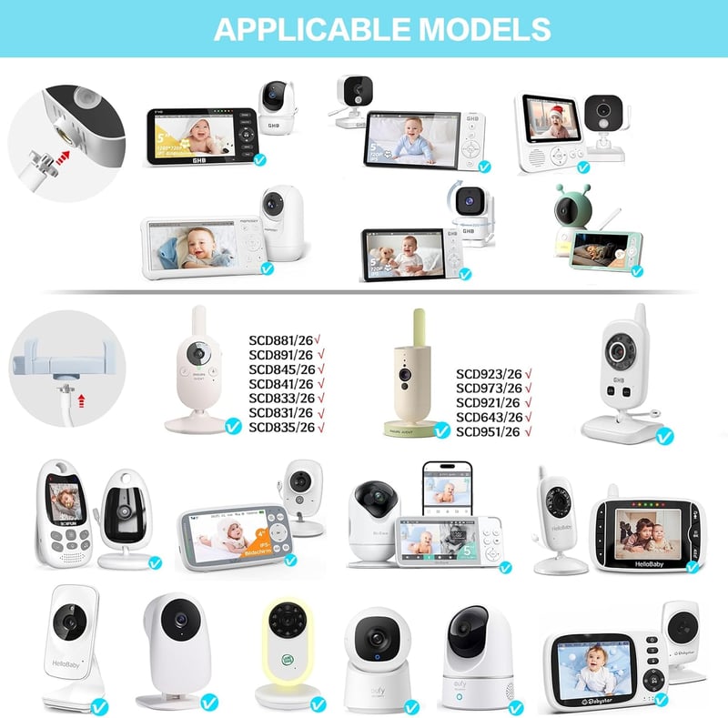 Akoemxeeo Univerzális Babaőrző Tartó - Kompatibilis Philips Avent, GHB, Momcozy, ieGeek, Boifun Készülékekkel - Állítható Kameraállvány Kisá