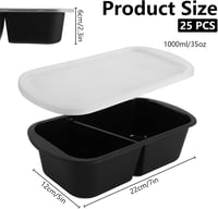 AKOLAFE 25 db Ételtartó Doboz 2 Rekeszes 1000 ml Mikrohullámú Sütőben Használható Fedeles 2