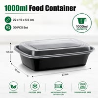 AKOLAFE ételhordó doboz 1000 ml, BPA-mentes, 1 rekeszes - 30 db 2