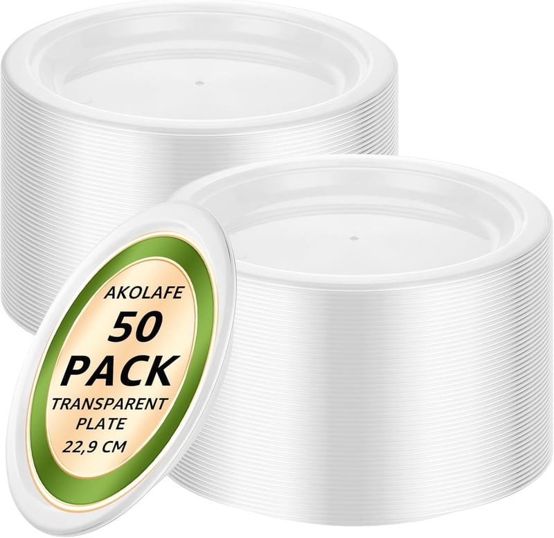 AKOLAFE 50 db Átlátszó Műanyag Tányér 9 cm Esküvőhöz Partikhoz