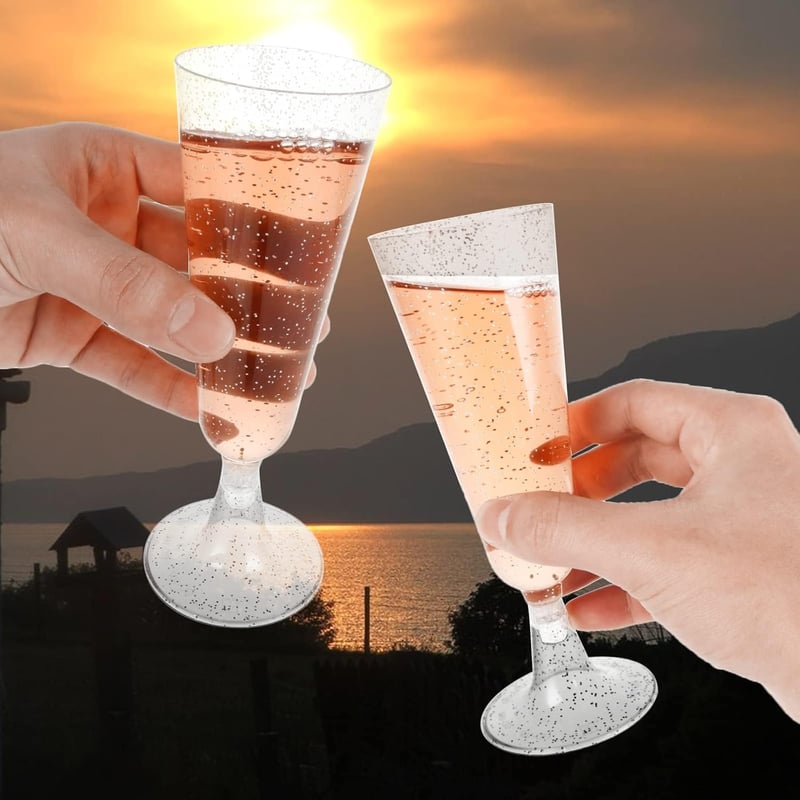 AKOLAFE 50 db Pezsgőspohár 150 ml Műanyag BPA-mentes Átlátszó Pohár Esküvőre Születésnapra Partira