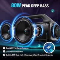 AKONE 80W Bluetooth hangszóró LED világítással, vízálló, 20 órás akkumulátor, party és kültéri használatra 2