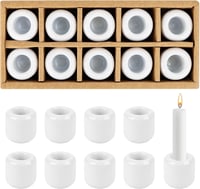 AKONE Fehér Kerámia Gyertyatartó Szett 10 db - Mini Méretű 1,8 cm Átmérővel, Vékony Gyertyákhoz, Oltárdíszítéshez, Lakberendezéshez 1