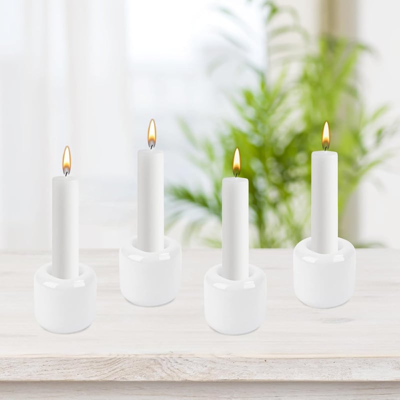 AKONE Fehér Kerámia Gyertyatartó Szett 10 db - Mini Méretű 1,8 cm Átmérővel, Vékony Gyertyákhoz, Oltárdíszítéshez, Lakberendezéshez