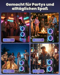 AKONE Party Bluetooth reproduktor 240W, veľký hudobný box so silnými basmi, 15 hodín výdrže batérie, TWS, farebná LED svetelná šou, na párty, kempovanie, na pláž 7