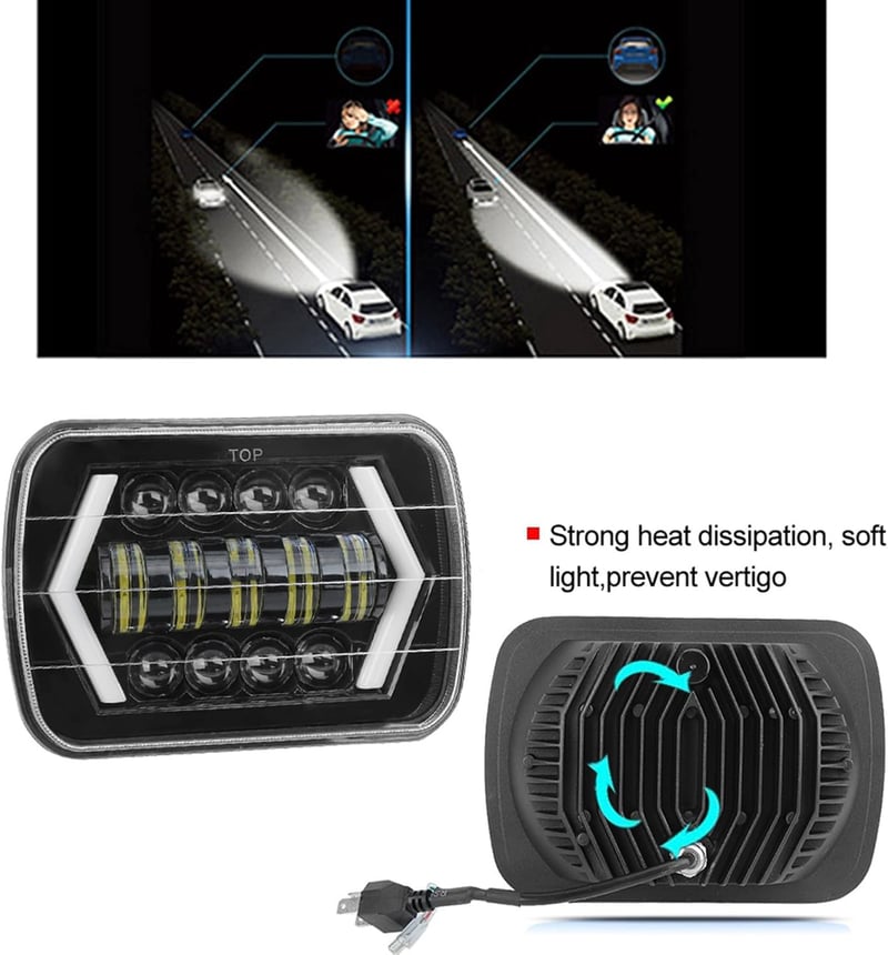 Akozon 300W LED Első Fényszóró - 7 Hüvelykes Négyzet Alakú Vízálló Autólámpa Cherokee XJ, MR2, Celica és 240SX Modellekhez