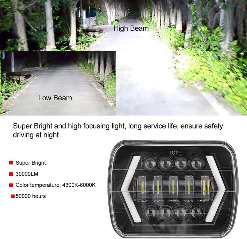 Akozon 300W LED Első Fényszóró - 7 Hüvelykes Négyzet Alakú Vízálló Autólámpa Cherokee XJ, MR2, Celica és 240SX Modellekhez