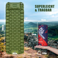 AKSOUL 10 cm önfelfújó kemping matrac zöld - 200 x 70 x 10 cm könnyű hordozható alvómatrac túrázáshoz 6