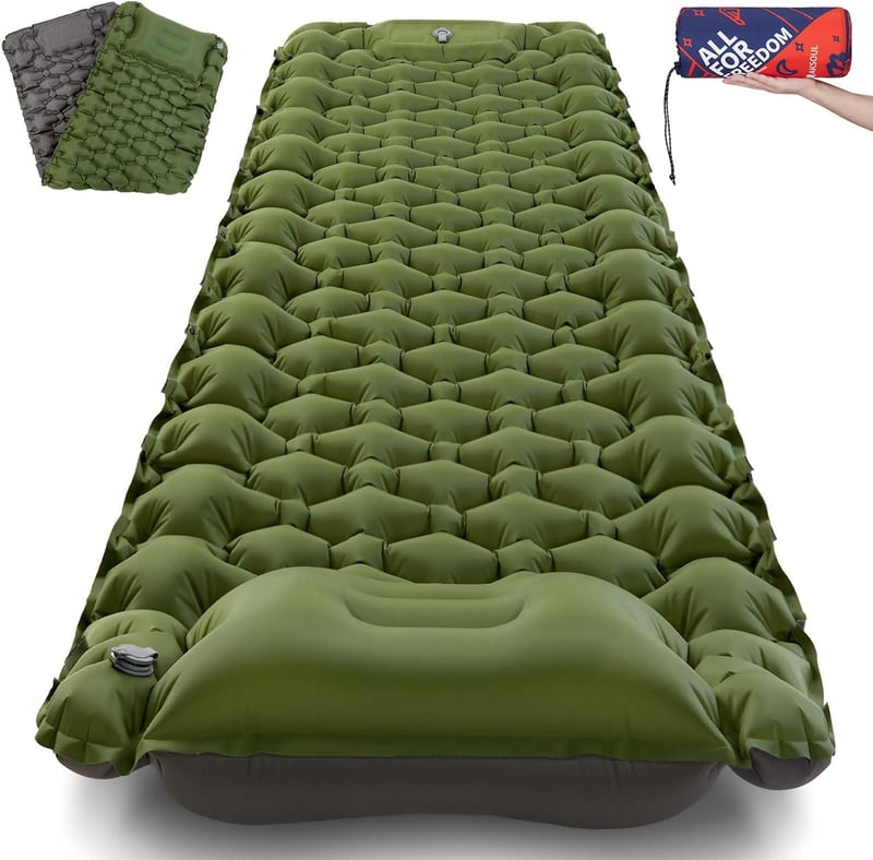 AKSOUL 10 cm önfelfújó kemping matrac zöld - 200 x 70 x 10 cm könnyű hordozható alvómatrac túrázáshoz