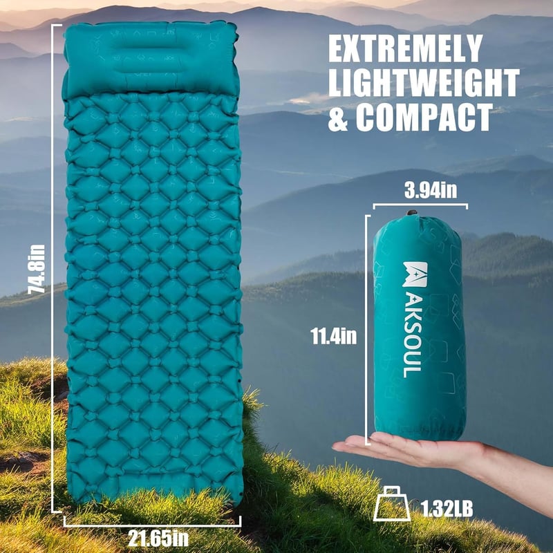 AKSOUL Önfelfújó Camping Matrac - 190 x 55 x 6 cm, Könnyű Hordozható Alvómatrac Túrázáshoz és Kempingezéshez