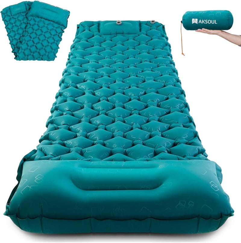 AKSOUL Önfelfújó Camping Matrac - 190 x 55 x 6 cm, Könnyű Hordozható Alvómatrac Túrázáshoz és Kempingezéshez