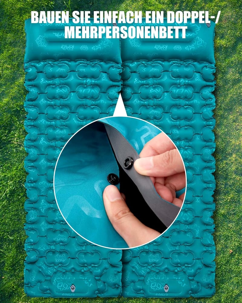 AKSOUL Önfelfújó Kempingmatrac 10 cm - Pávatollkék Ultrakönnyű Matrac Beépített Párnával és Pumpával, Vízálló Túramatrac Sátorhoz, Kempinghe