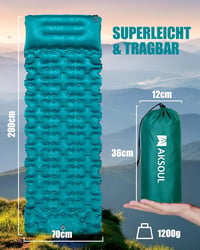 AKSOUL Önfelfújó Kempingmatrac 10 cm - Pávatollkék Ultrakönnyű Matrac Beépített Párnával és Pumpával, Vízálló Túramatrac Sátorhoz, Kempinghe 7