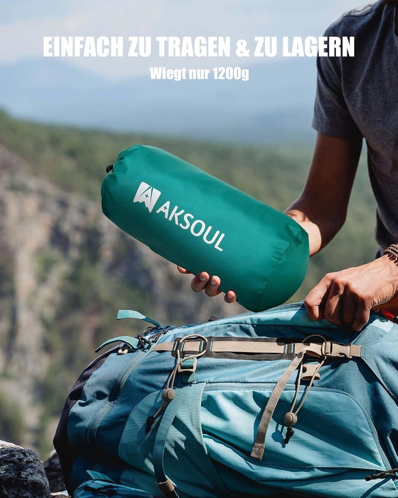 AKSOUL Önfelfújó Kempingmatrac 10 cm - Pávatollkék Ultrakönnyű Matrac Beépített Párnával és Pumpával, Vízálló Túramatrac Sátorhoz, Kempinghe