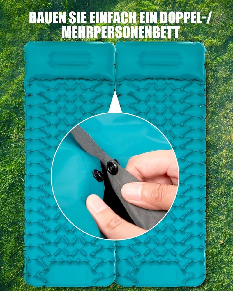 AKSOUL Önfelfújó Kempingmatrac 200 x 70 x 10 cm - Ultrakönnyű Túramatrac Párnával, Vízálló TPU Anyagból, Összekapcsolható, Sátrazáshoz, Túrázáshoz, Kemp