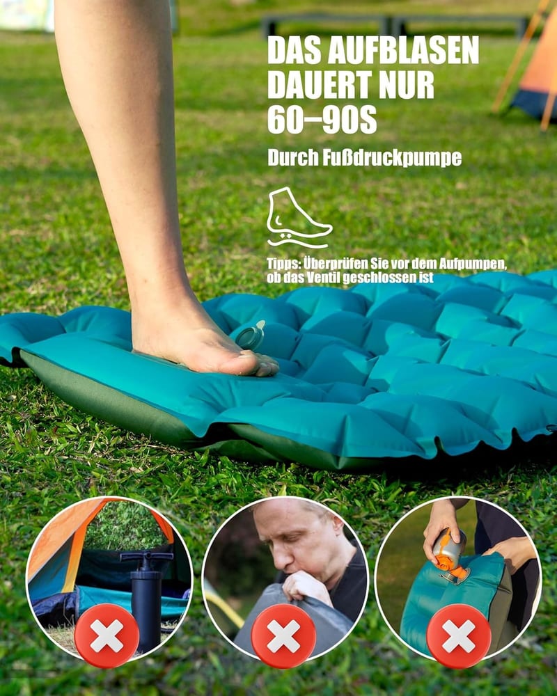 AKSOUL Önfelfújó Kempingmatrac 200 x 70 x 10 cm - Ultrakönnyű Túramatrac Párnával, Vízálló TPU Anyagból, Összekapcsolható, Sátrazáshoz, Túrázáshoz, Kemp