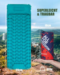 AKSOUL Önfelfújó Kempingmatrac 200 x 70 x 10 cm - Ultrakönnyű Túramatrac Párnával, Vízálló TPU Anyagból, Összekapcsolható, Sátrazáshoz, Túrázáshoz, Kemp 3