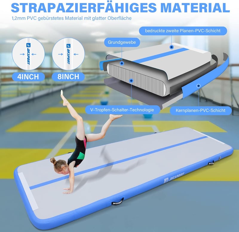 AKSPORT Felfújható Tornaszőnyeg 4L x 1.5W x 0.15 m Légszivattyúval