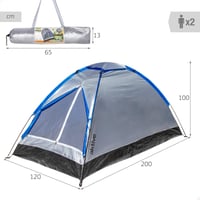 Dvojmiestny kempingový stan AKTIVE, 120x200x100 cm, polyester, UV50, sklolaminátové prúty Ø 6,9 mm, sieťka proti hmyzu, nepremokavý, vrecko, 4 kolíky, prenosná taška 4