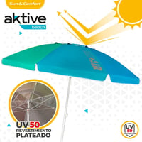 AKTIVE 62221 Veľký plážový slnečník Ø200 cm odolný proti vetru, UV50 ochrana, viacfarebný, flexibilná tyč 28-32 mm s prenosnou taškou 4