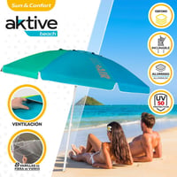 AKTIVE 62221 Veľký plážový slnečník Ø200 cm odolný proti vetru, UV50 ochrana, viacfarebný, flexibilná tyč 28-32 mm s prenosnou taškou 2