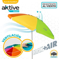 AKTIVE 62221 Veľký plážový slnečník Ø200 cm odolný proti vetru, UV50 ochrana, viacfarebný, flexibilná tyč 28-32 mm s prenosnou taškou 3