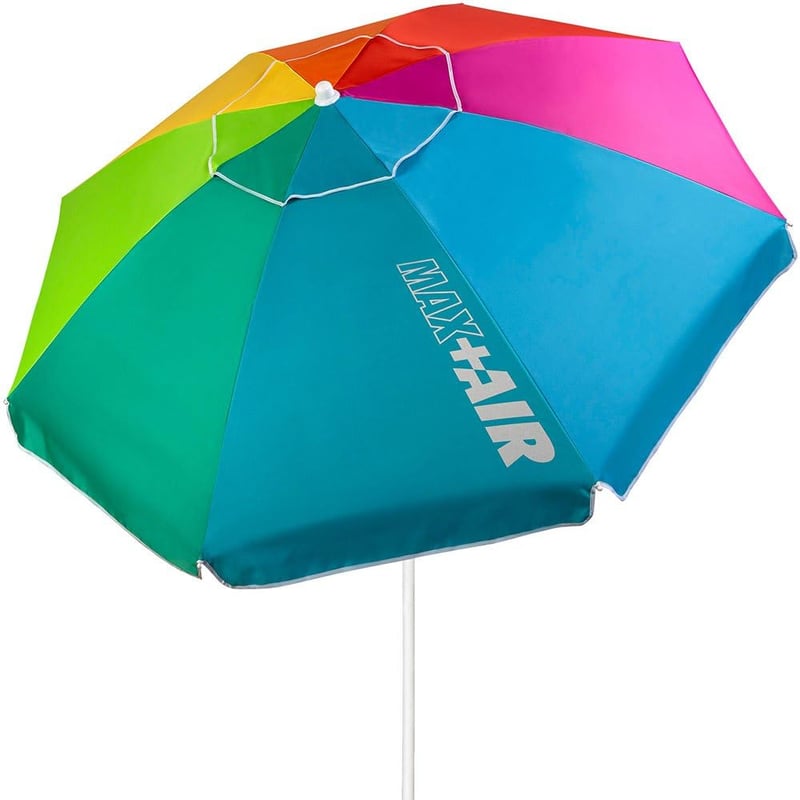 AKTIVE 62221 Veľký plážový slnečník Ø200 cm odolný proti vetru, UV50 ochrana, viacfarebný, flexibilná tyč 28-32 mm s prenosnou taškou