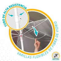 AKTIVE 62221 Veľký plážový slnečník Ø200 cm odolný proti vetru, UV50 ochrana, viacfarebný, flexibilná tyč 28-32 mm s prenosnou taškou 5