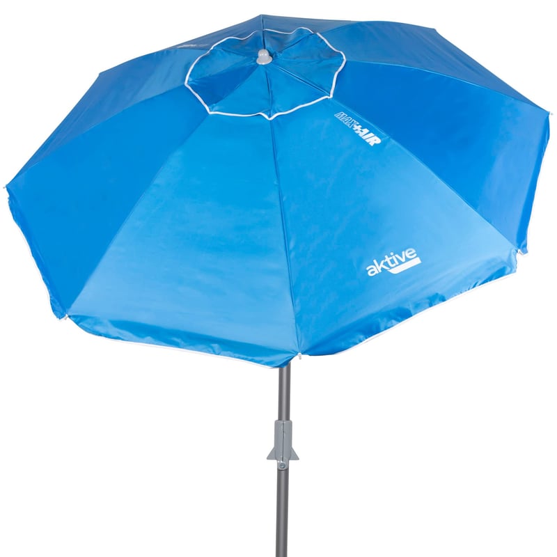 Aktive 62274 Sklopivi i nagibni vjetrootporni suncobran za plažu, plavi, Ø220 cm, s UV 50 zaštitom, veliki suncobran