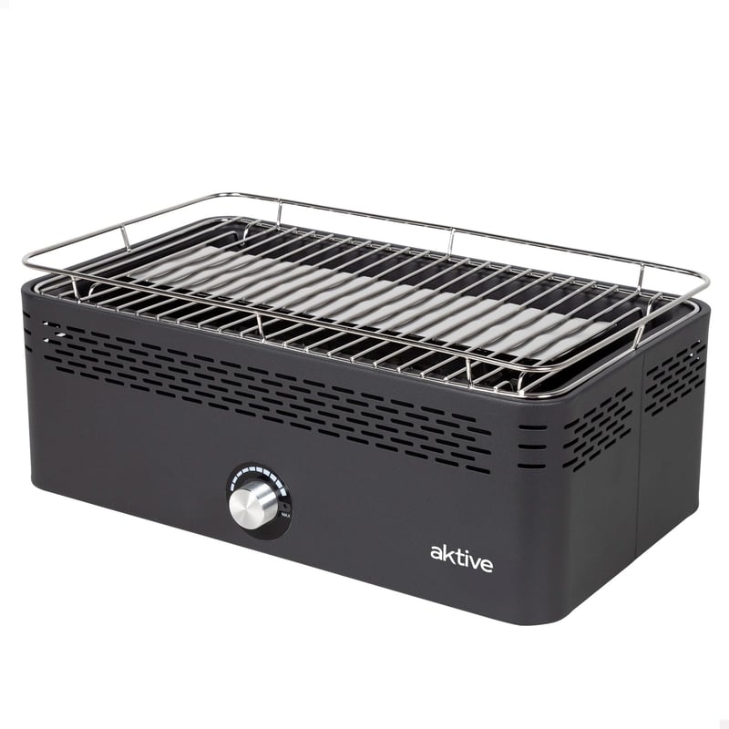 Aktive 63004 prenosný gril na drevené uhlie, nabíjateľný, na batérie, bezdymový, čierny, 45x28x19 cm, ochrana proti odkvapkávaniu, s taškou, na terasu a balkón