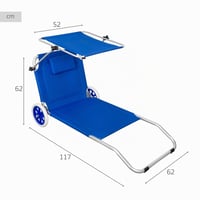 Skladacie plážové kreslo Aktive Beach 62610 s kolieskami a slnečnou clonou, 115 x 62 x 21 cm, max. 110 kg, modré 3