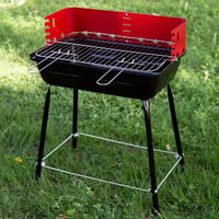 Prenosný gril na drevené uhlie AKTIVE s ochranou proti vetru, oceľový, nastaviteľný rošt so 4 výškami, 42x42x54 cm, vonkajšie BBQ pre malé priestory 3