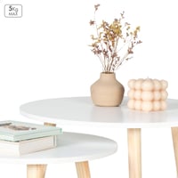 Sada 2 stohovateľných konferenčných stolíkov AKTIVE MAX Home, D40x44 cm a D50x50 cm, biela farba, nohy z prírodného dreva, nosnosť 5 kg, do obývačky alebo jedálne 4