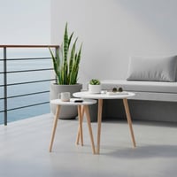 Sada 2 stohovateľných konferenčných stolíkov AKTIVE MAX Home, D40x44 cm a D50x50 cm, biela farba, nohy z prírodného dreva, nosnosť 5 kg, do obývačky alebo jedálne 6