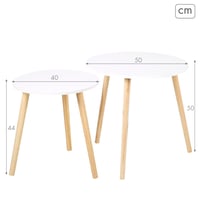 Sada 2 stohovateľných konferenčných stolíkov AKTIVE MAX Home, D40x44 cm a D50x50 cm, biela farba, nohy z prírodného dreva, nosnosť 5 kg, do obývačky alebo jedálne 3