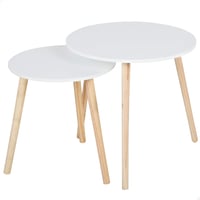 Sada 2 stohovateľných konferenčných stolíkov AKTIVE MAX Home, D40x44 cm a D50x50 cm, biela farba, nohy z prírodného dreva, nosnosť 5 kg, do obývačky alebo jedálne 1