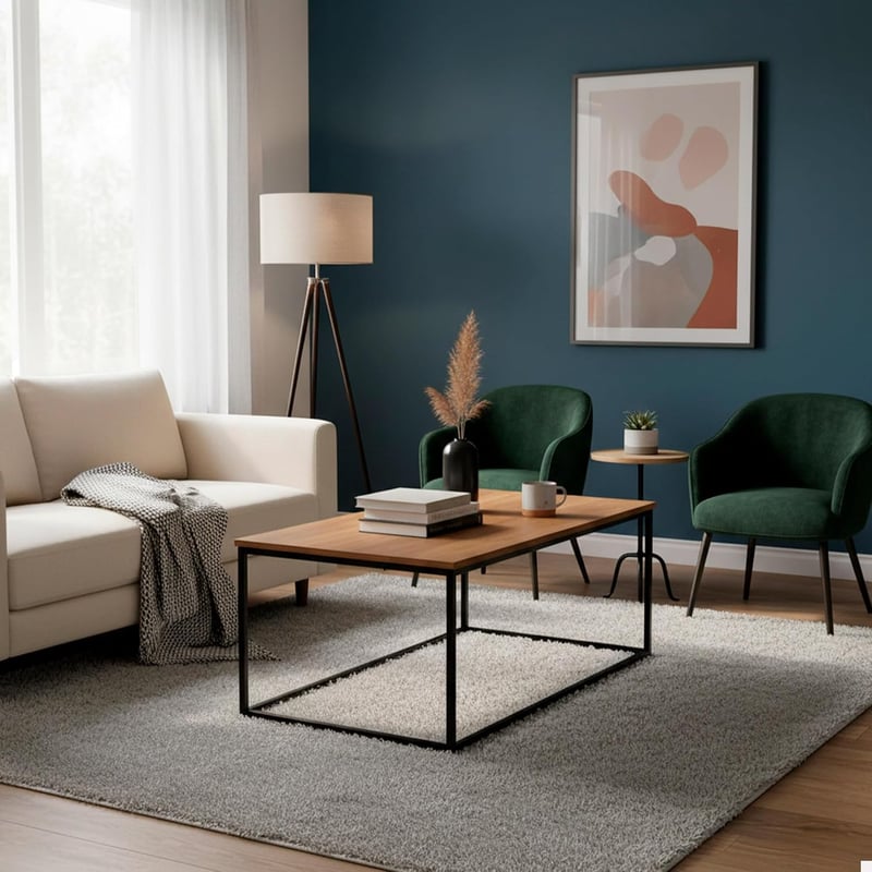 Masă laterală AKTIVE Max Home 90x48x40 cm, aspect stejar, cu cadru metalic negru