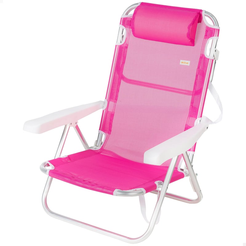 Scaun de plajă pliabil AKTIVE, 5 poziții, textilenă și aluminiu, fucsia, 48x46x84 cm, capacitate 110 kg, cu mâner pentru transport