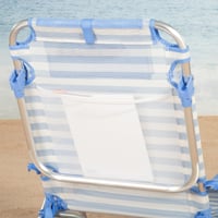 Scaun de plajă pliabil AKTIVE cu model cu dungi marinărești, 51x45x76 cm, 4 poziții, aluminiu și textil, capacitate de susținere 110 kg, cu pernă și buzunare 7