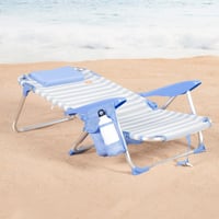 Scaun de plajă pliabil AKTIVE cu model cu dungi marinărești, 51x45x76 cm, 4 poziții, aluminiu și textil, capacitate de susținere 110 kg, cu pernă și buzunare 5