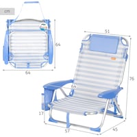 Scaun de plajă pliabil AKTIVE cu model cu dungi marinărești, 51x45x76 cm, 4 poziții, aluminiu și textil, capacitate de susținere 110 kg, cu pernă și buzunare 3
