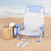 Scaun de plajă pliabil AKTIVE cu model cu dungi marinărești, 51x45x76 cm, 4 poziții, aluminiu și textil, capacitate de susținere 110 kg, cu pernă și buzunare 2