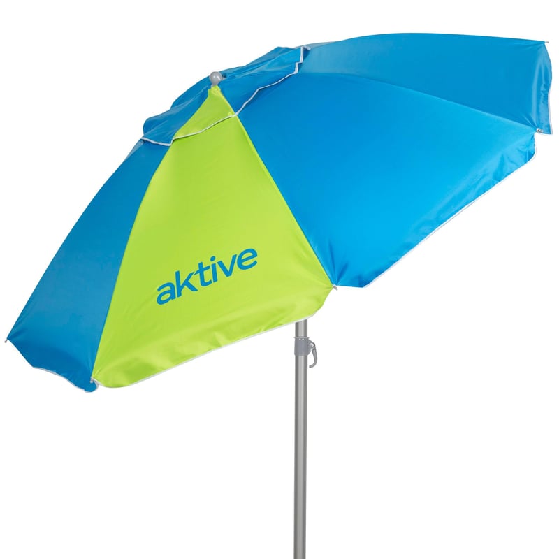 Plážový slnečník AKTIVE 220 cm, 8 sklolaminátových rebier, hliníková tyč 28/32 mm, UV50+ ochrana, naklápací mechanizmus, vetrací otvor, s prenosnou taškou