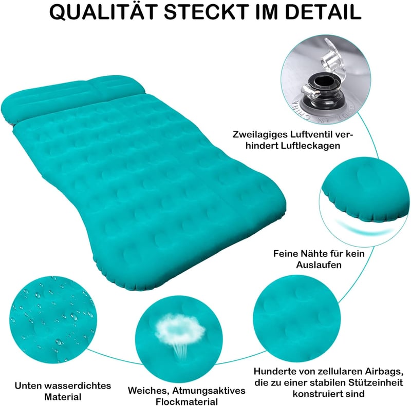 AKUDY autós matrac, vastagított légmatrac autóhoz, csomagtartóba és hátsó ülésre, teljes szett - Blue, Doppel