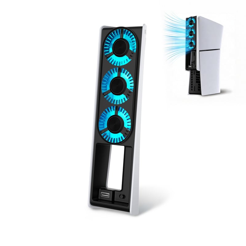 AKUMA Cyber W02 PS5 Slim ventilator s 3 ventilatora, LED, USB 3.0 – bijeli