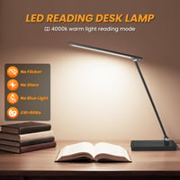 Akynite 42 LED stolná lampa, čierna, stmievateľná, USB port, 2A adaptér, 5 farieb, 10 úrovní jasu, dotyková, časovač, skladacia na čítanie 6